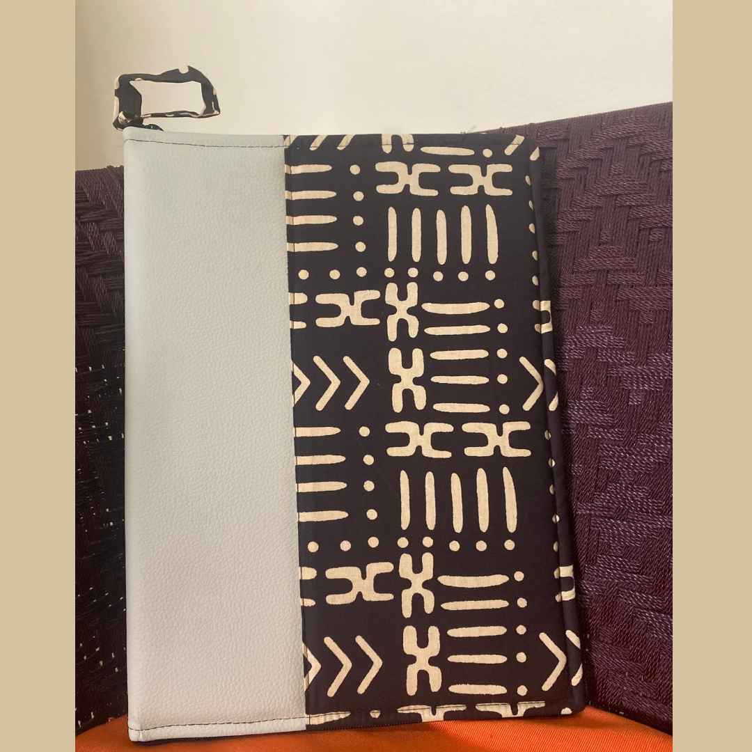 Cartable ordinateur 14 pouces wax et simili cuir marron beige chic femme