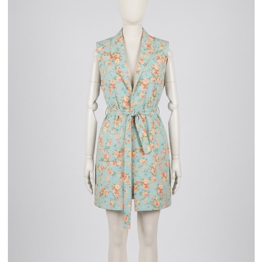 Robe blazer femme fleurie ceinturée verte