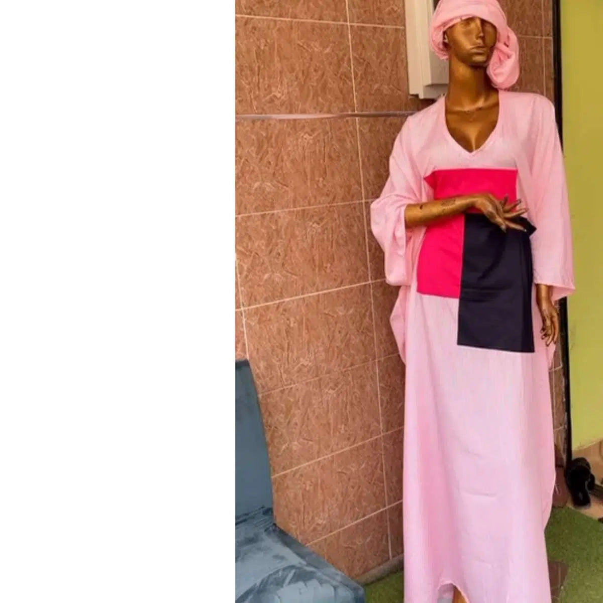 Tunique rose longue en coton avec turban