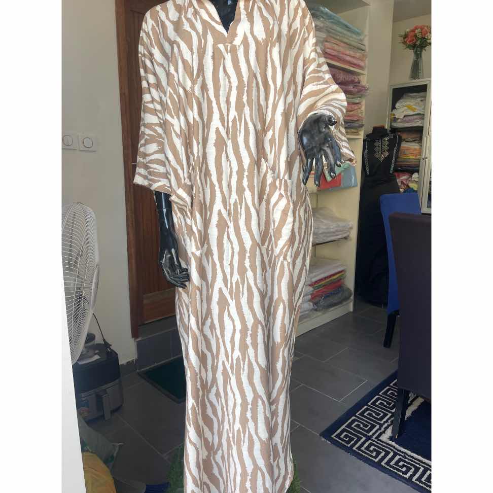 Tunique femme chic ample coton, motif zébré, style bohème élégant