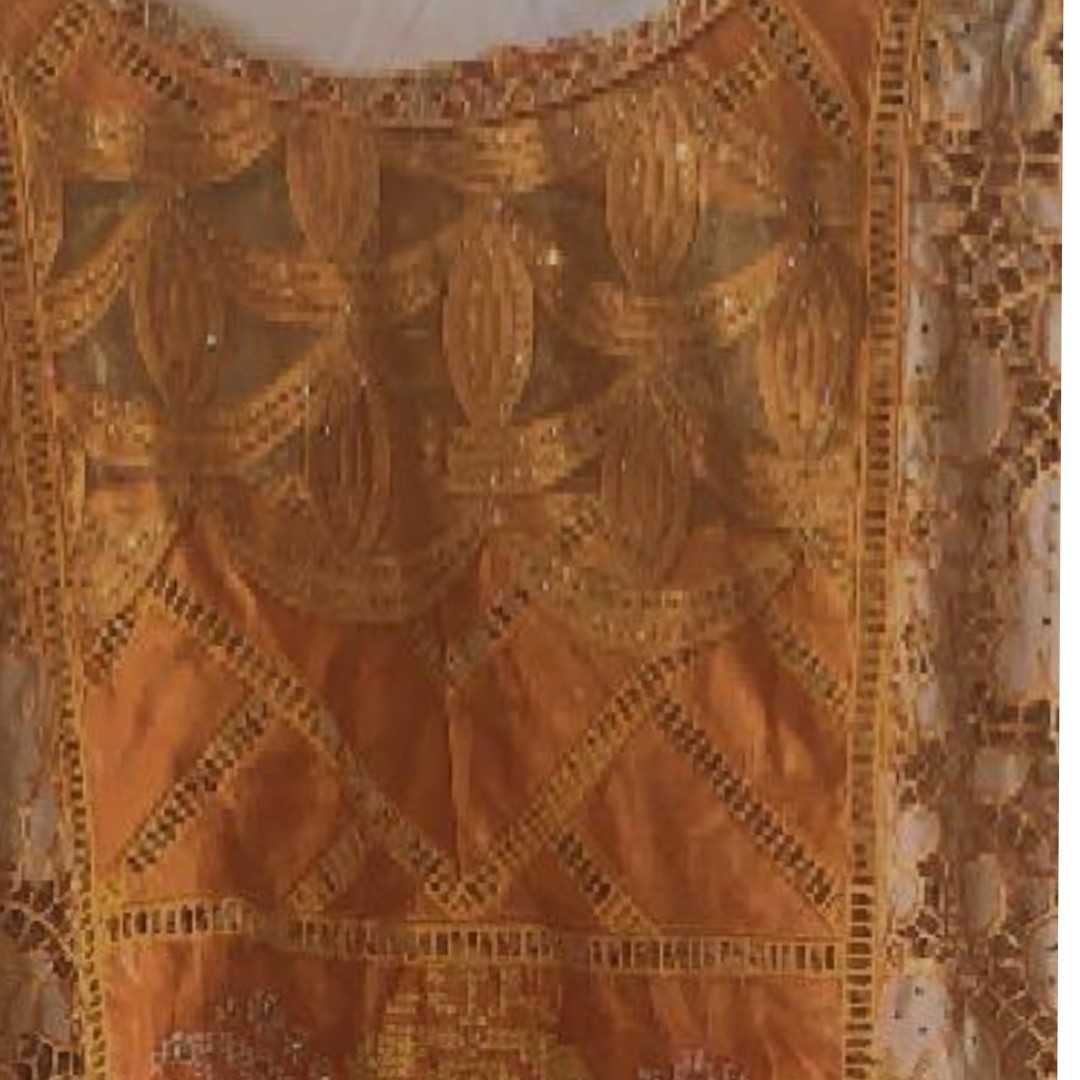 Robe Longue Femme Orange Cuivré Brodée avec Dentelle