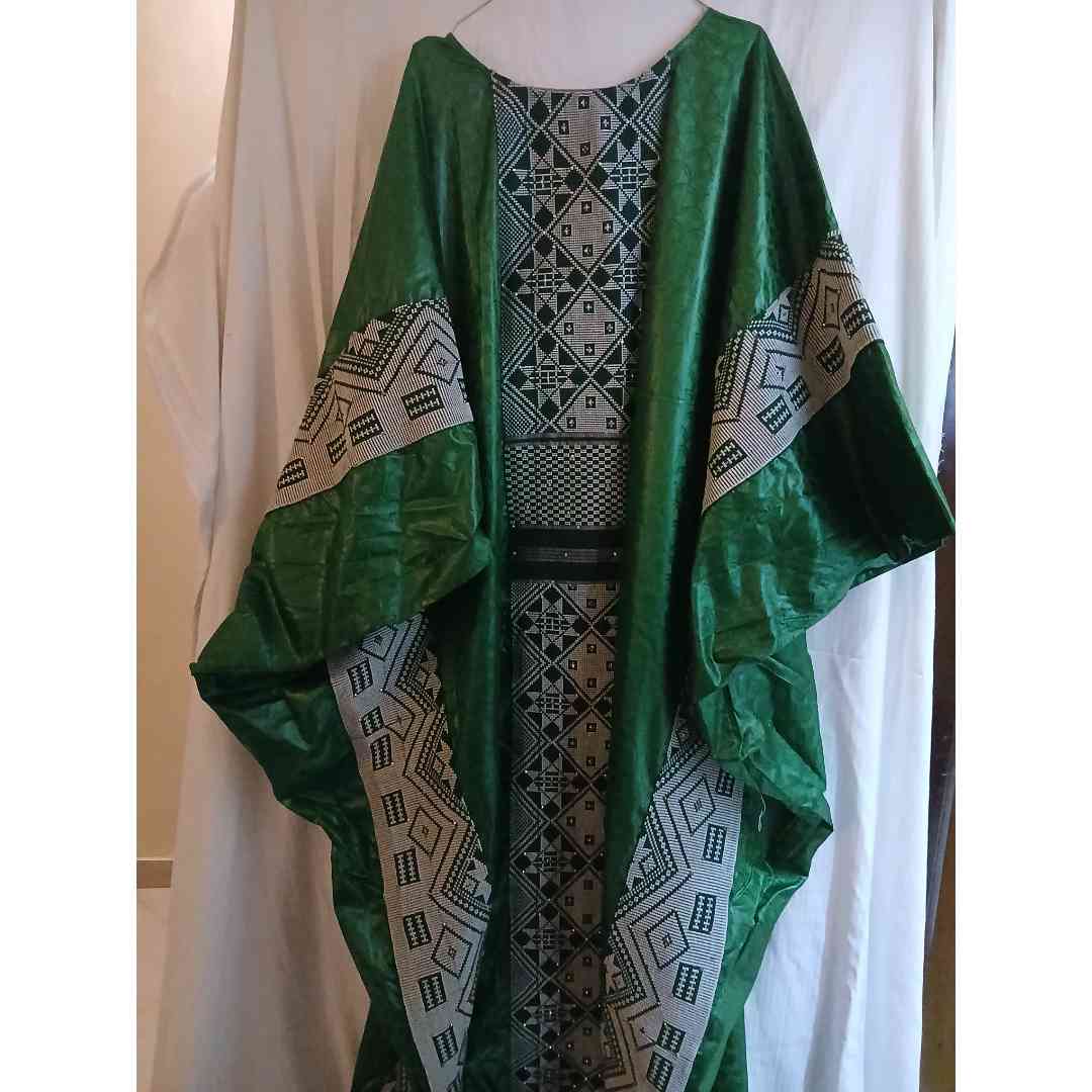 Boubou femme cérémonie vert, robe africaine mariage pagne tissé élégant