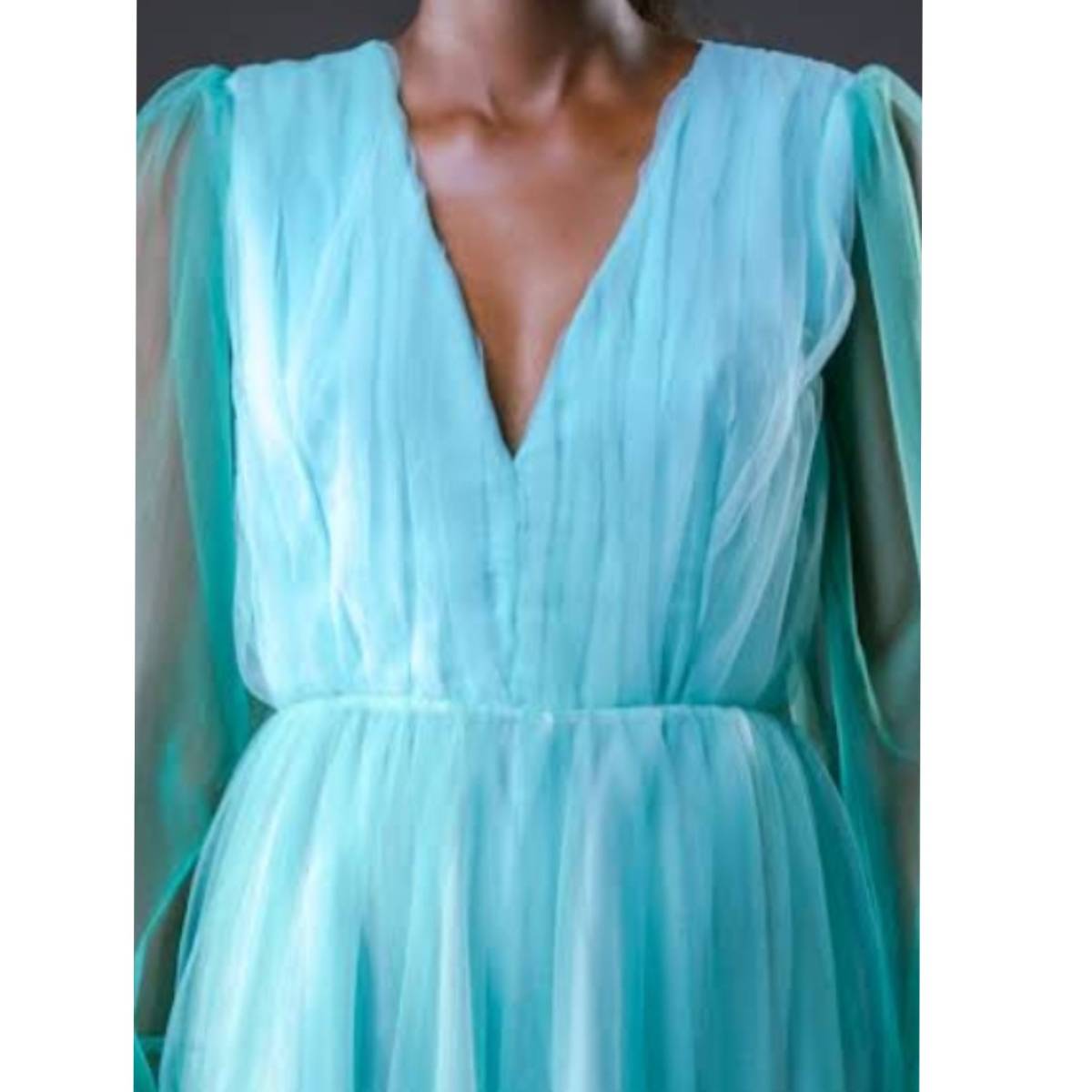 Robe Longue Femme Bleu Turquoise en Mousseline et Tulle
