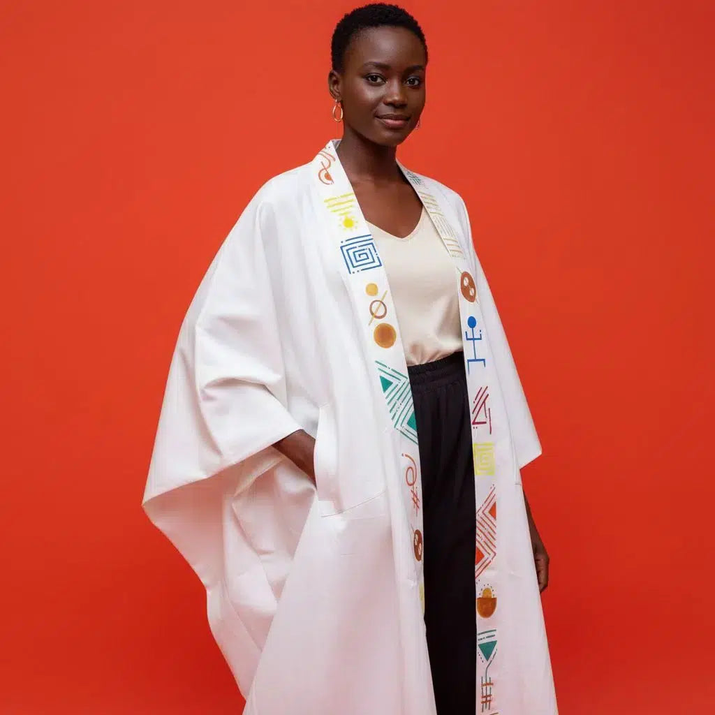 Manteau kimono blanc unisexe en coton