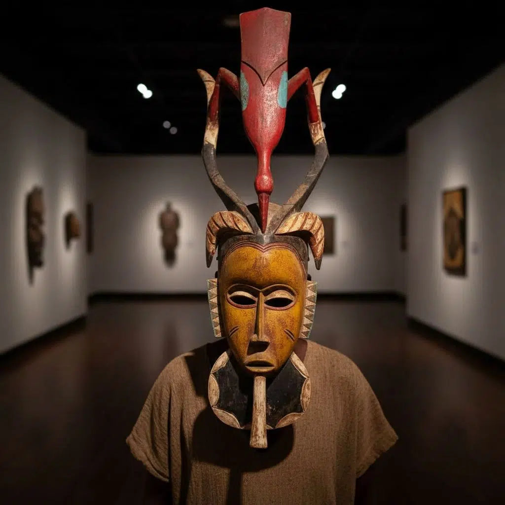 Masque africain en bois peint à la main