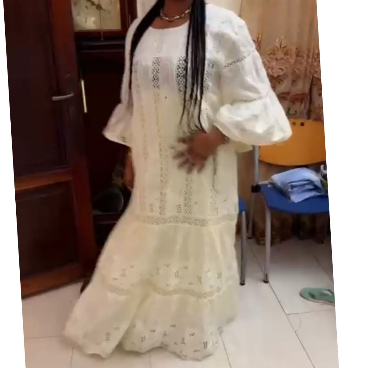 Robe brodée femme longue élégante coton blanc bohème chic été cérémonie