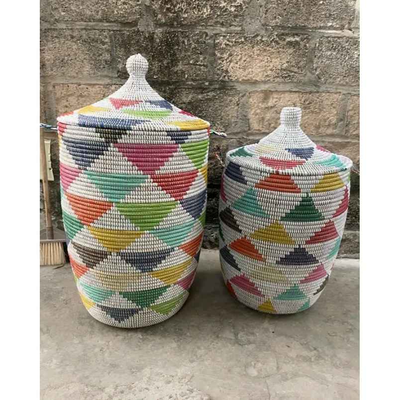 DUO DE PANIER A LINGE" YAYE/DOM" EN OSIER TRESSEE MULTICOLOR