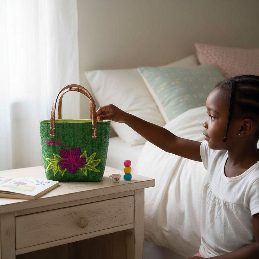 Mini sac panier fillette raphia tressé en vert