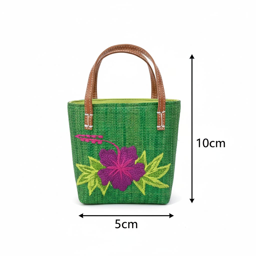 Mini sac panier fillette raphia tressé en vert