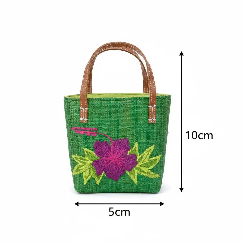 Mini sac panier fillette raphia tressé en vert