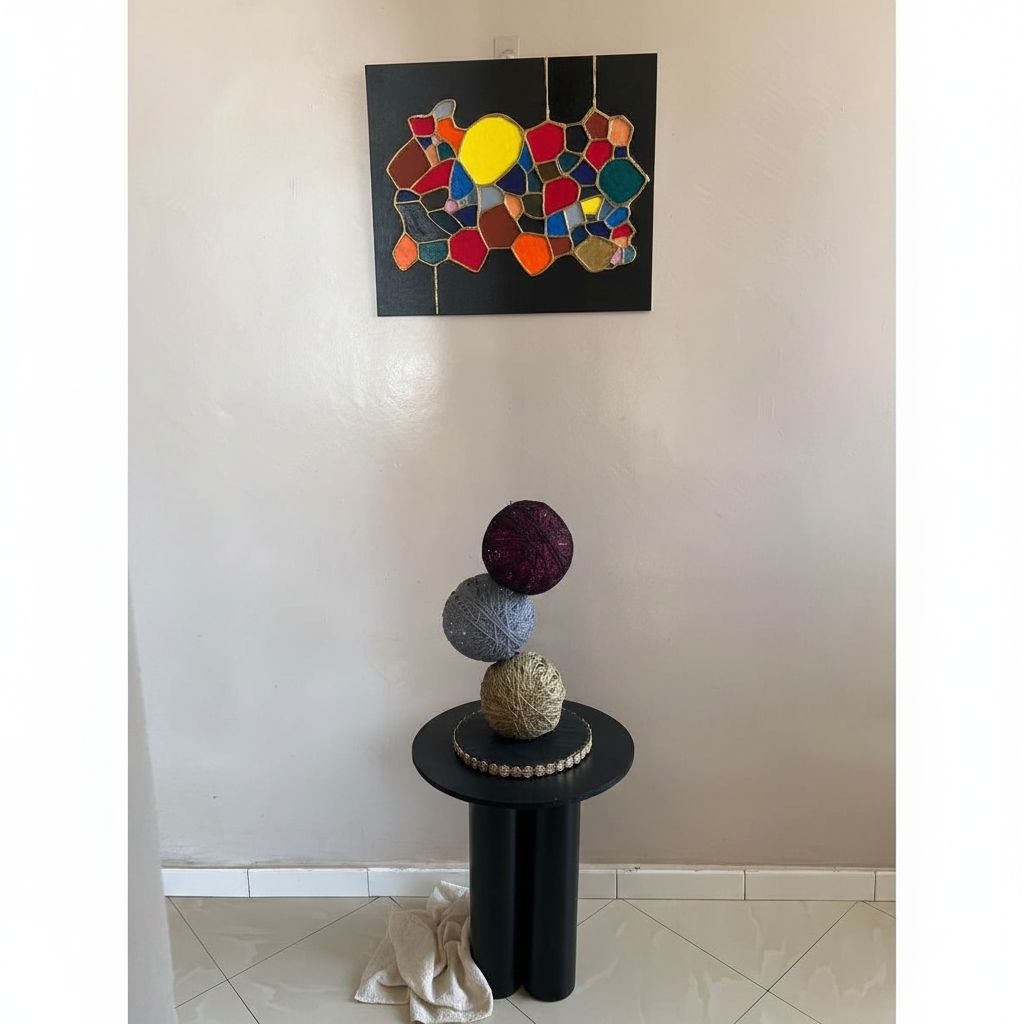 Mini table design multicolore et tableau décoratif contemporain haut de gamme