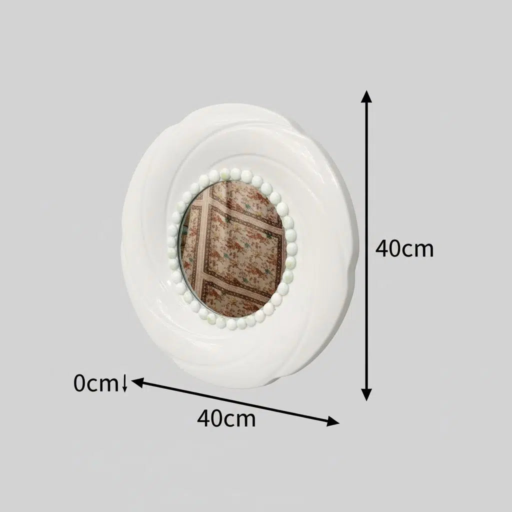 Miroir blanc design rond 40cm de diamètre – Miroir mural décoratif cadre perlé élégant