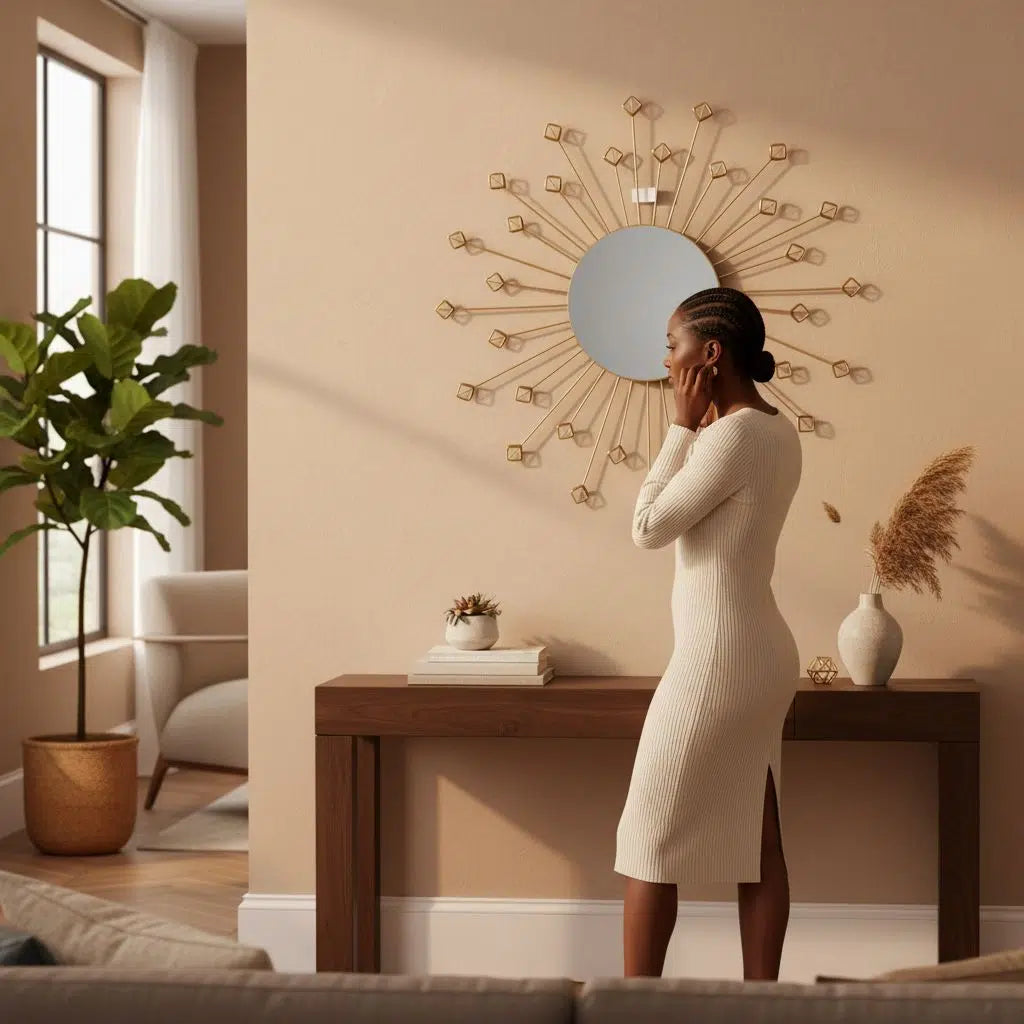 Miroir mural design doré soleil – Décoration murale élégante et moderne