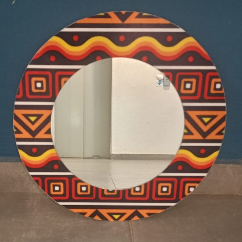 Miroir décoratif mural rond ethnique – Miroir artisanal bohème 30 cm