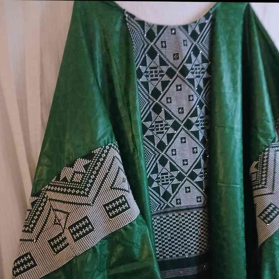 Boubou femme cérémonie vert, robe africaine mariage pagne tissé élégant