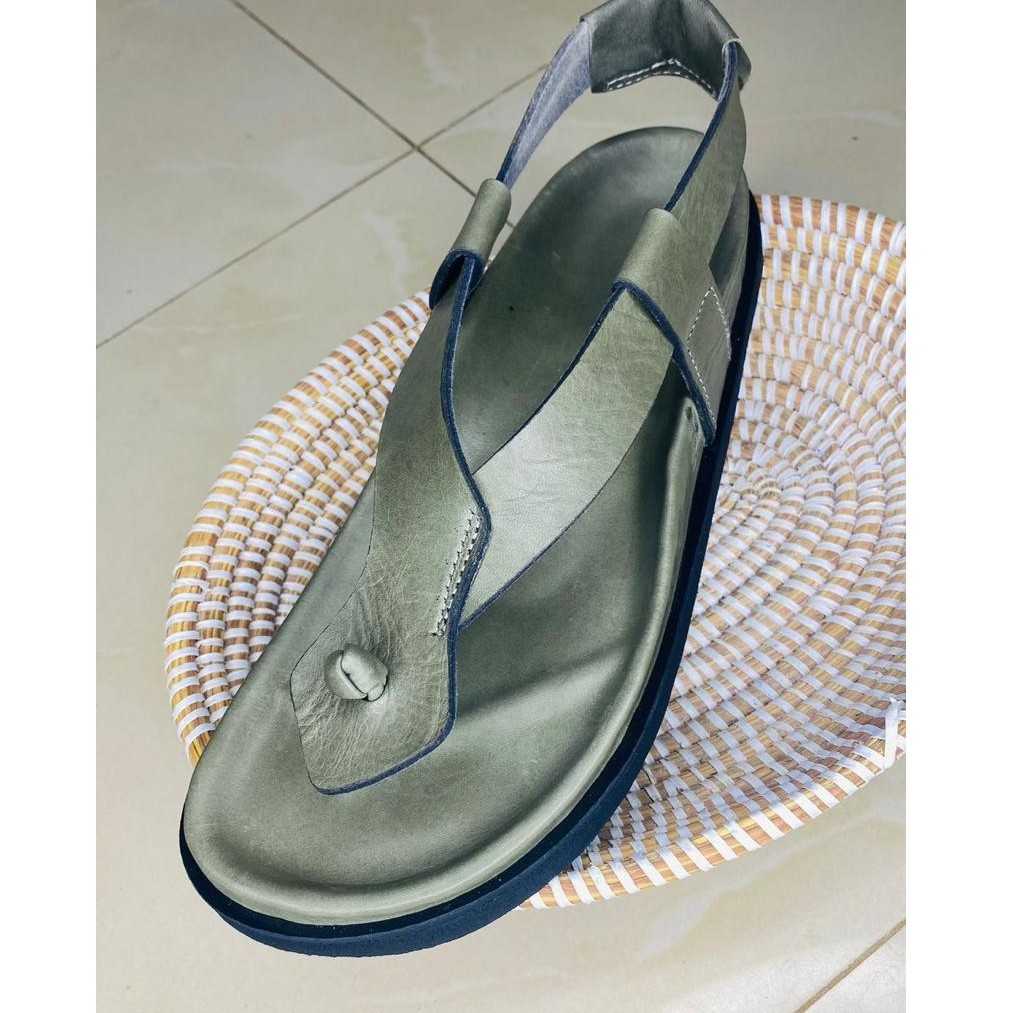 Sandale cuir femme verte kaki confortable, bride ajustable, pointure 39