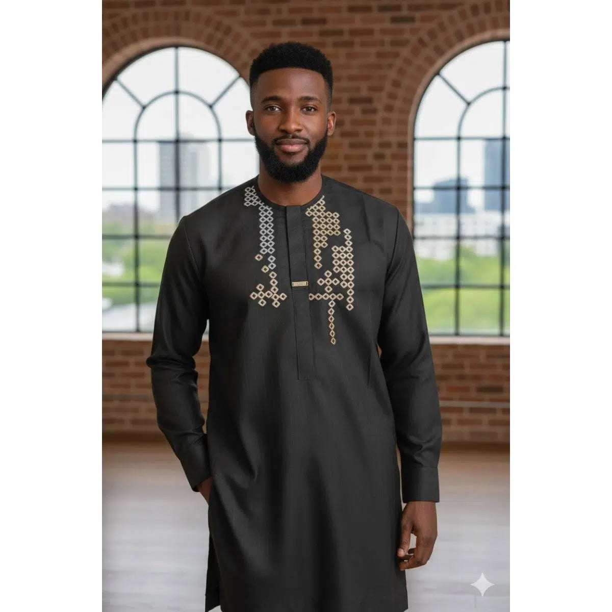 Ensemble homme élégant noir brodé