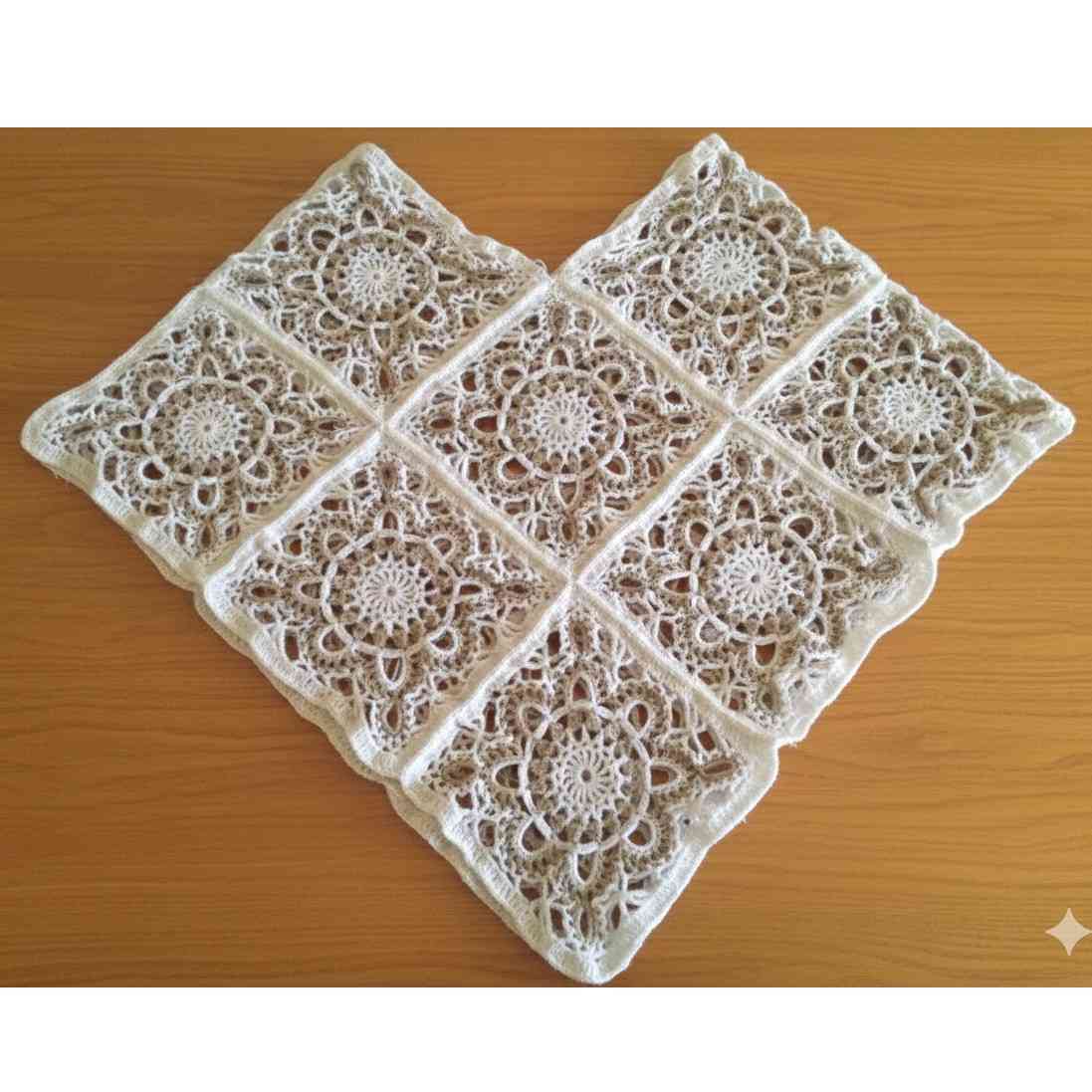 Poncho crochet femme réversible floral fait main beige marron bohème chic