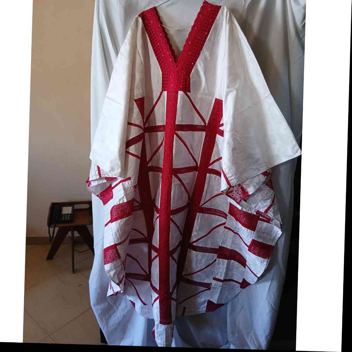 Boubou femme blanc rouge