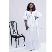 Robe Brodée Anglaise Longue à manches papillons Blanche pour femmes