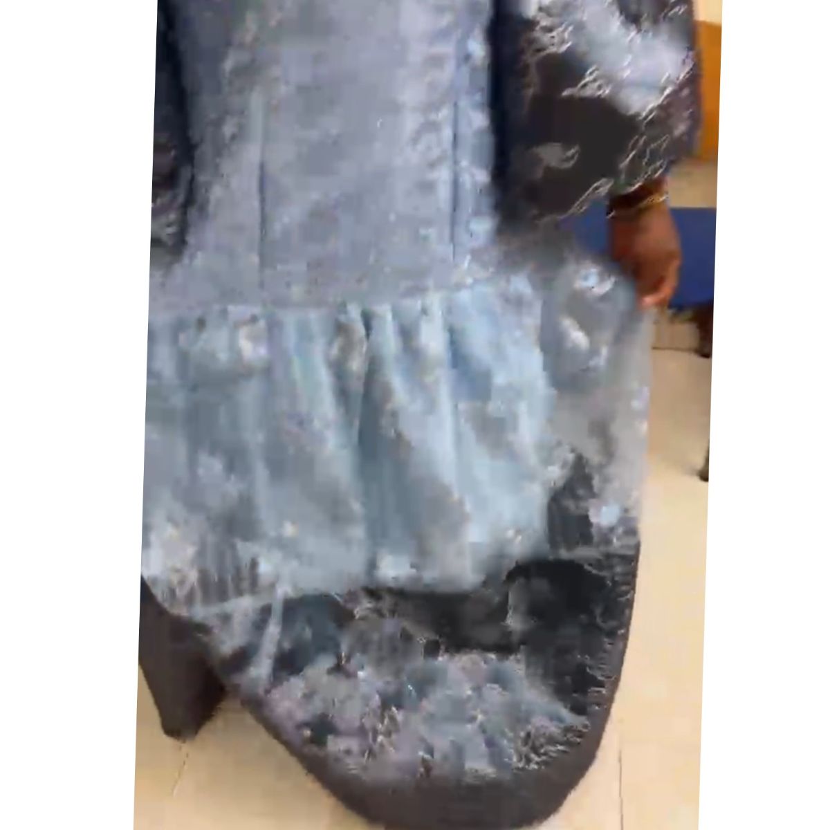 Robe femme dentelle bleu élégante, organza, manches longues cérémonie