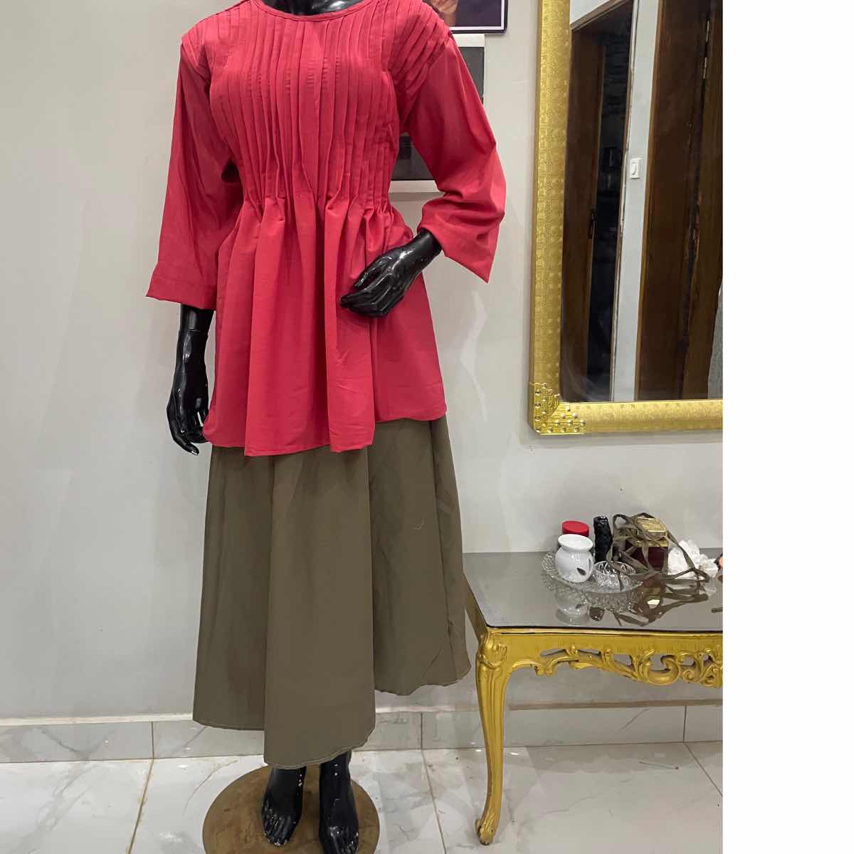 Jupe longue kaki femme en coton et haut somo