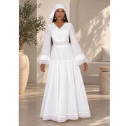 Robe coton blanc femme brodée, élégante longue, style bohème chic
