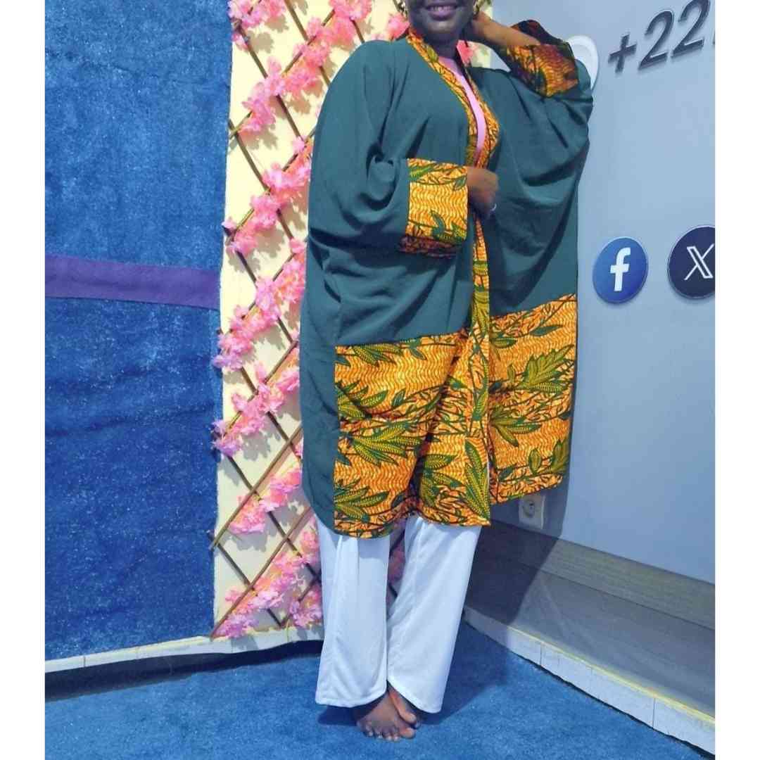 Kimono en wax femme vert XL, kimono coton imprimé africain chic
