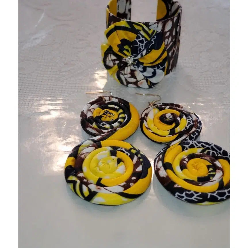 Ensemble bijoux wax bracelet manchette africain & boucles d’oreilles