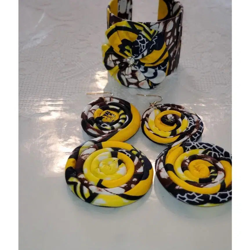 Ensemble bijoux wax bracelet manchette africain &amp; boucles d’oreilles