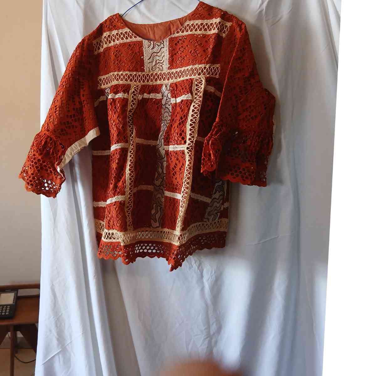 Ensemble jupe femme marron beige brodée bohème chic et haut élégant