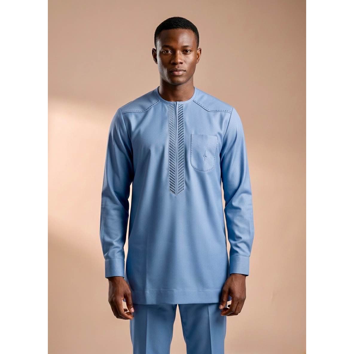 Elegant and Refined Azure Blue Men's Set, Comfortable Cotton