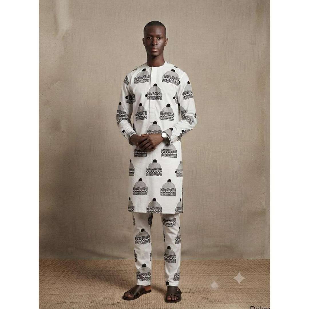 Ensemble homme africain à rayures en coton