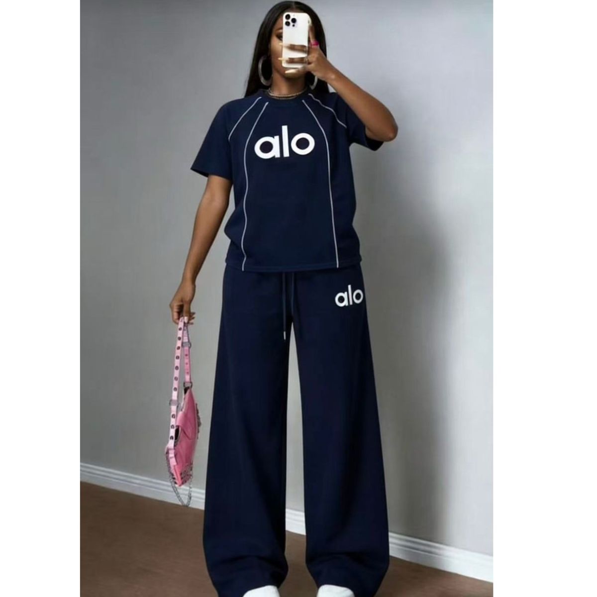 Ensemble femme décontracté t-shirt et pantalon large coton confortable