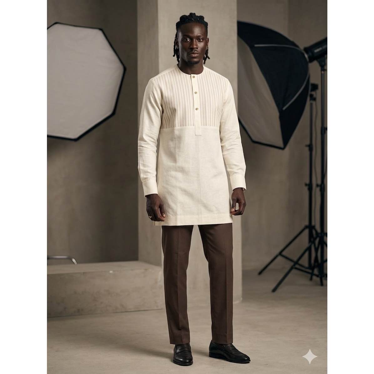 Ensemble chemise et pantalon homme beige marron chic coton élégant