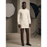 Ensemble chemise et pantalon homme beige marron chic coton élégant