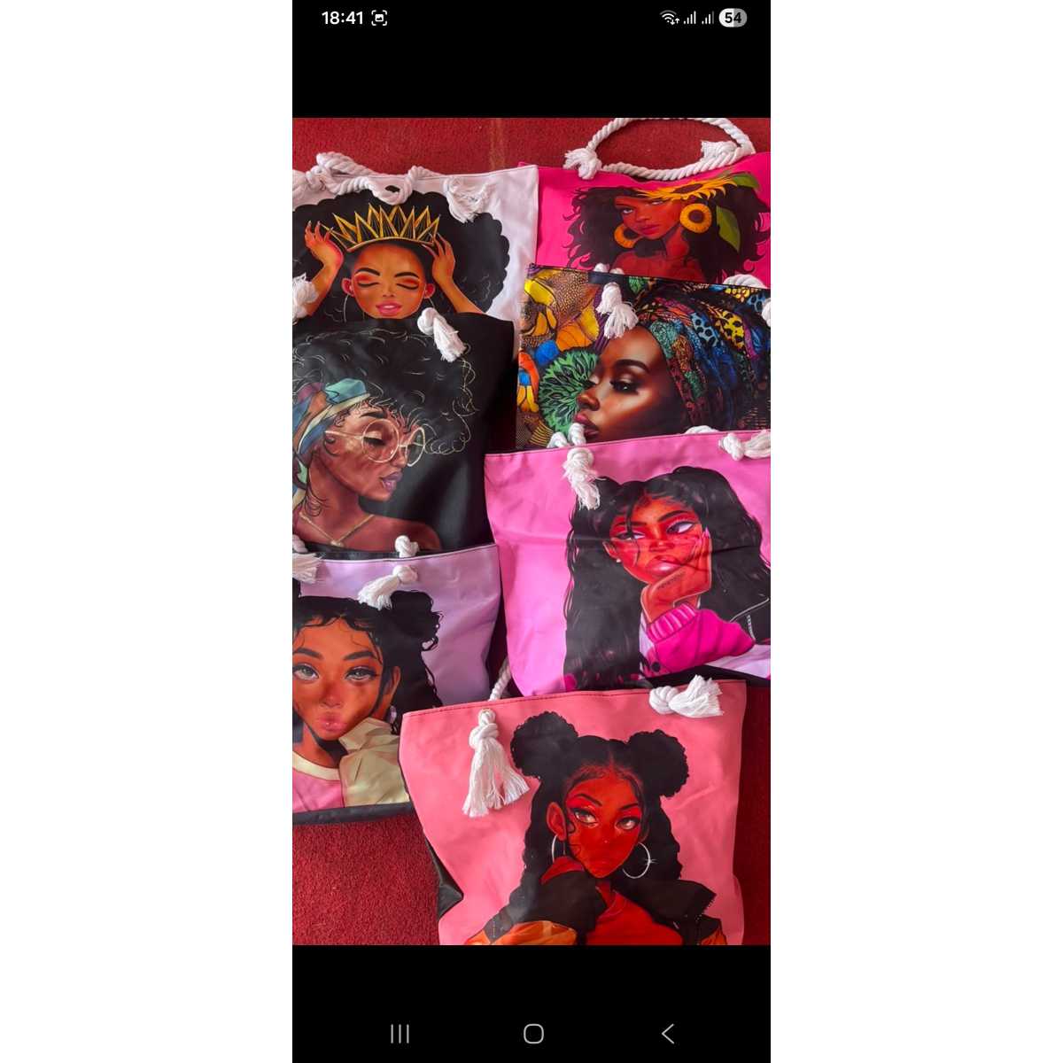 Sac fourre-tout artistique femme afro, toile colorée, illustration originale