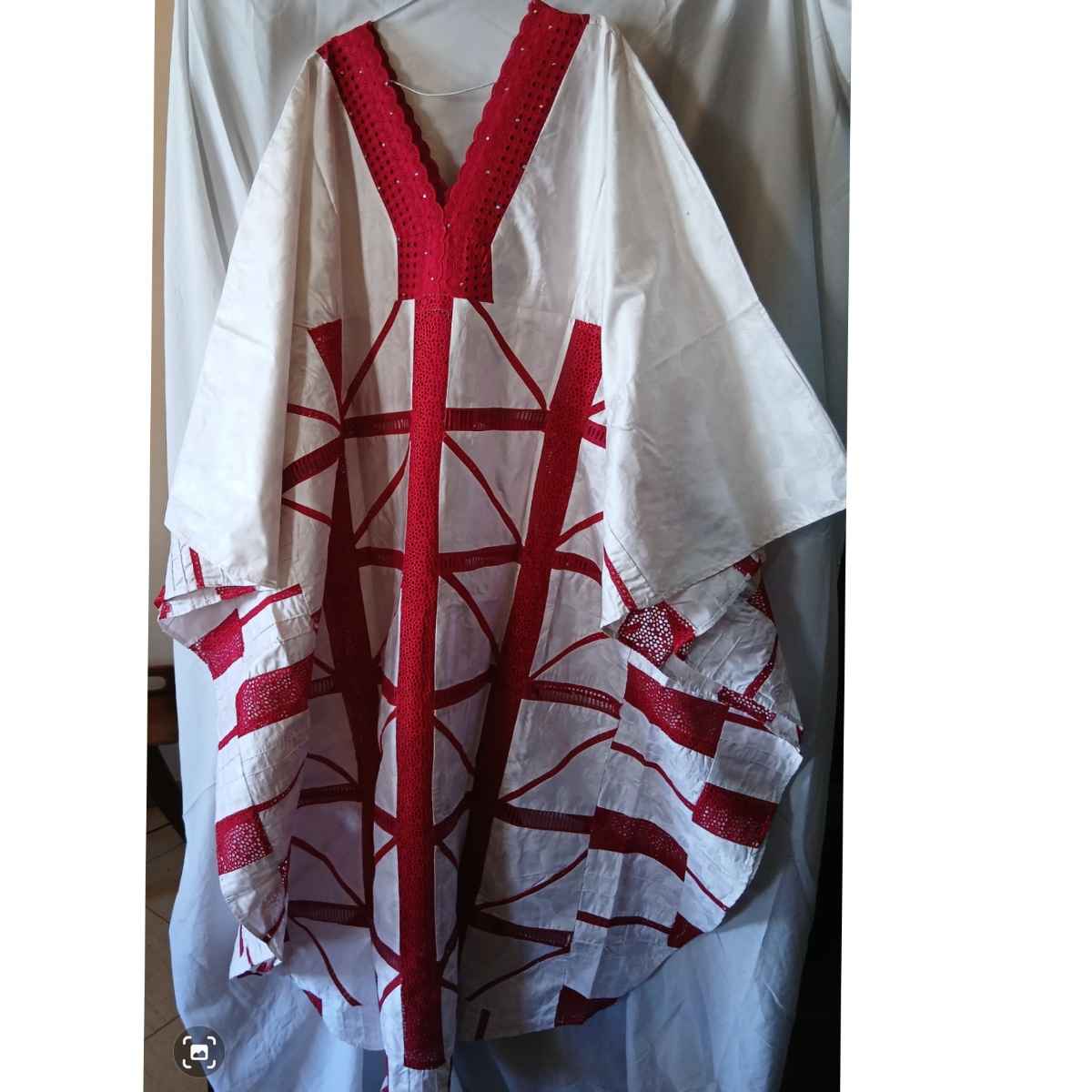 Boubou femme blanc rouge