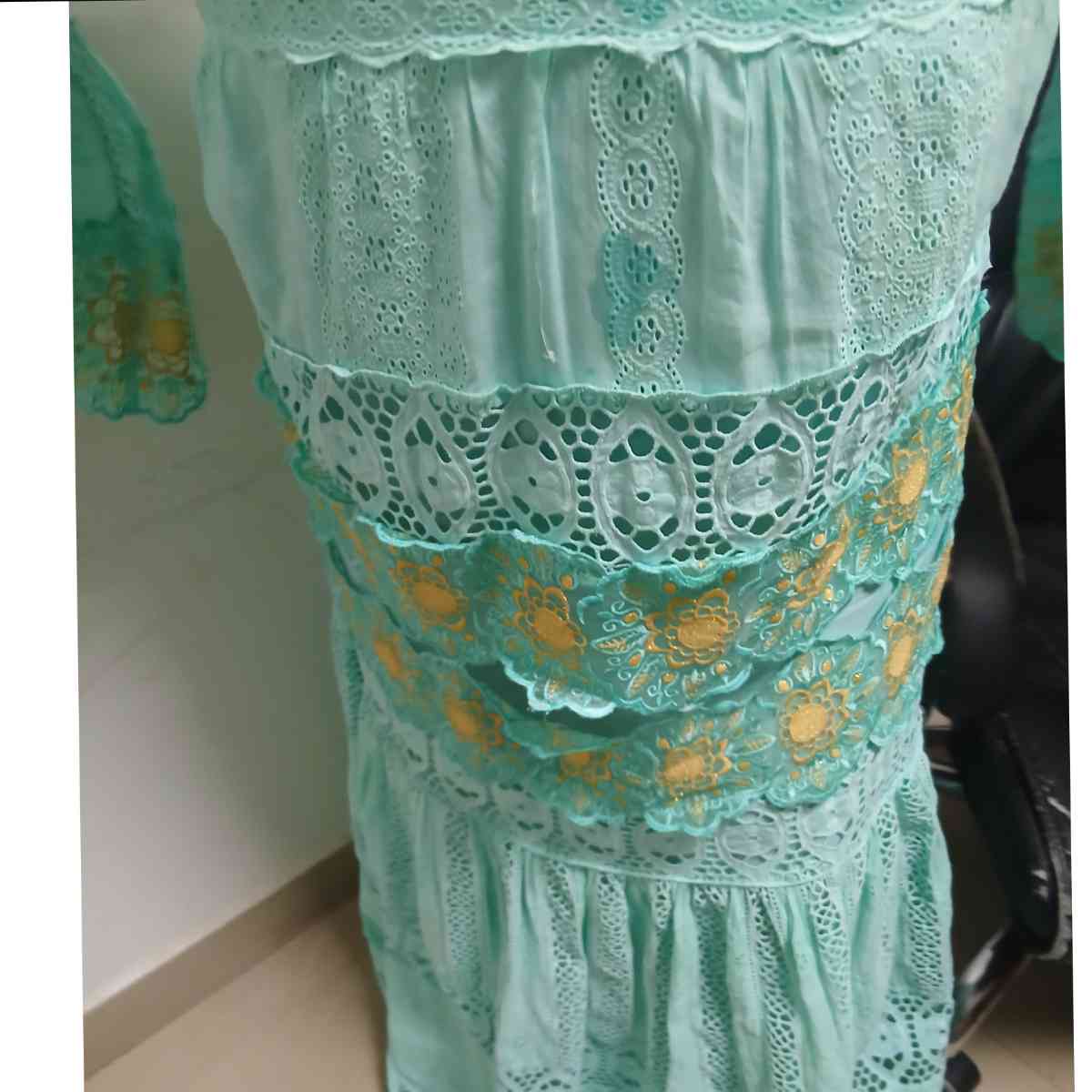 Robe longue dentelle femme brodée florale élégante manches longues multicolore