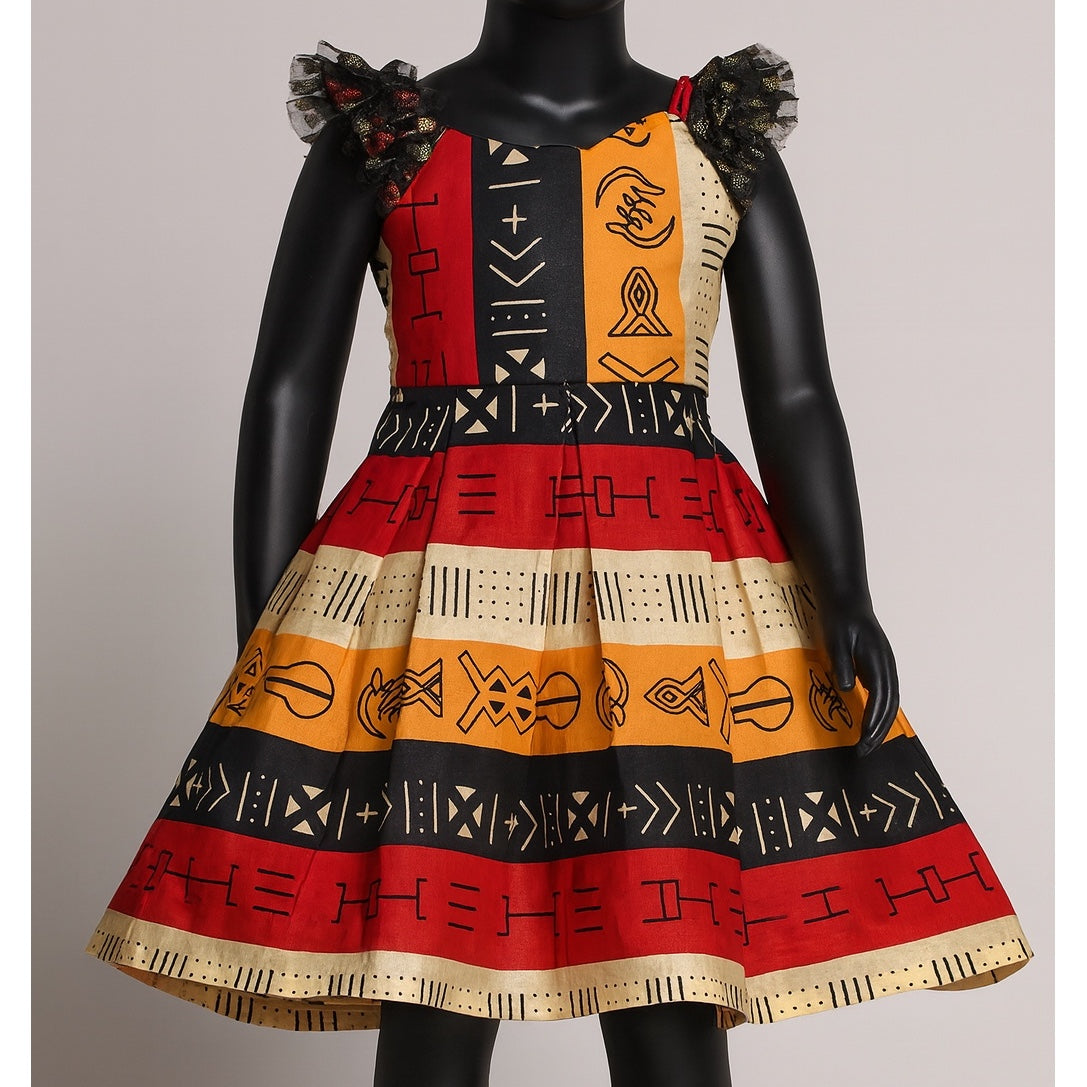 Robe wax fille évasée en coton avec motifs colorés 5 ans