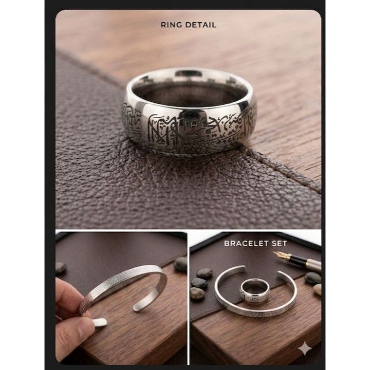 Bracelet musulman acier inoxydable avec bague offerte – Bijou élégant gravé