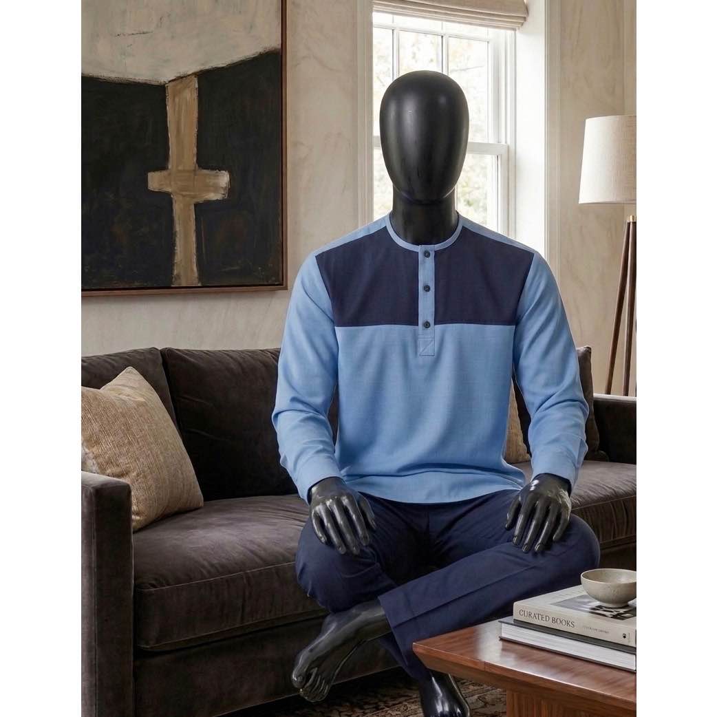 Haut homme bleu décontracté supercent, confortable, coupe ample