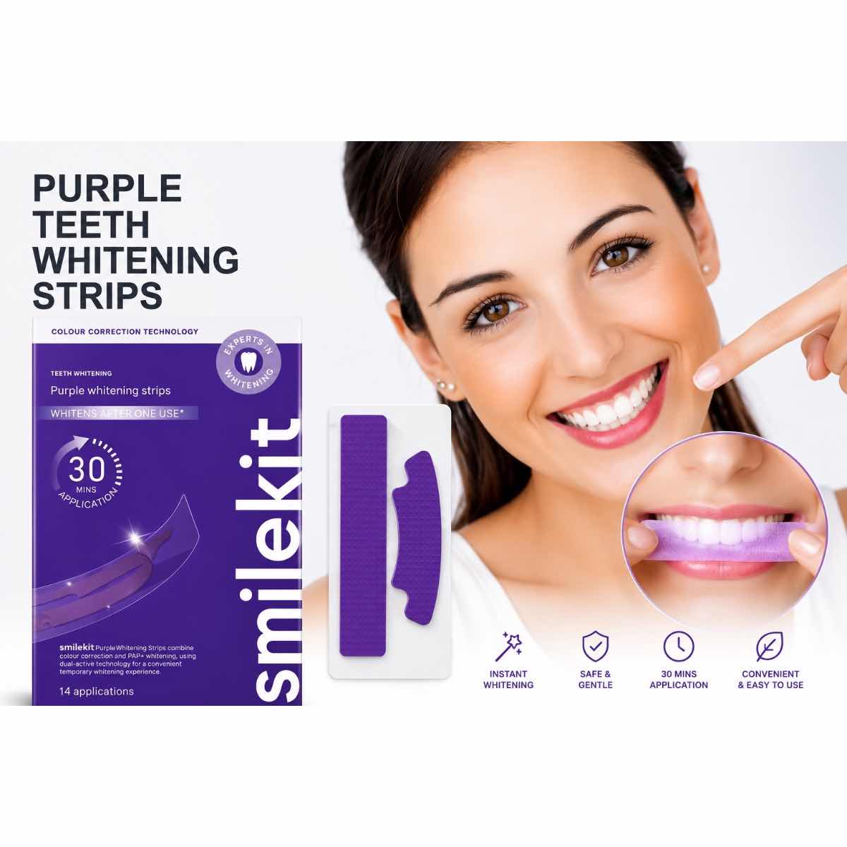 Bandes blanchissantes dents SmileKit Violet – Blanchiment dentaire maison efficace