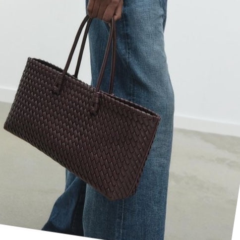Sac à main cuir noir tressé femme élégant, grand sac épaule chic