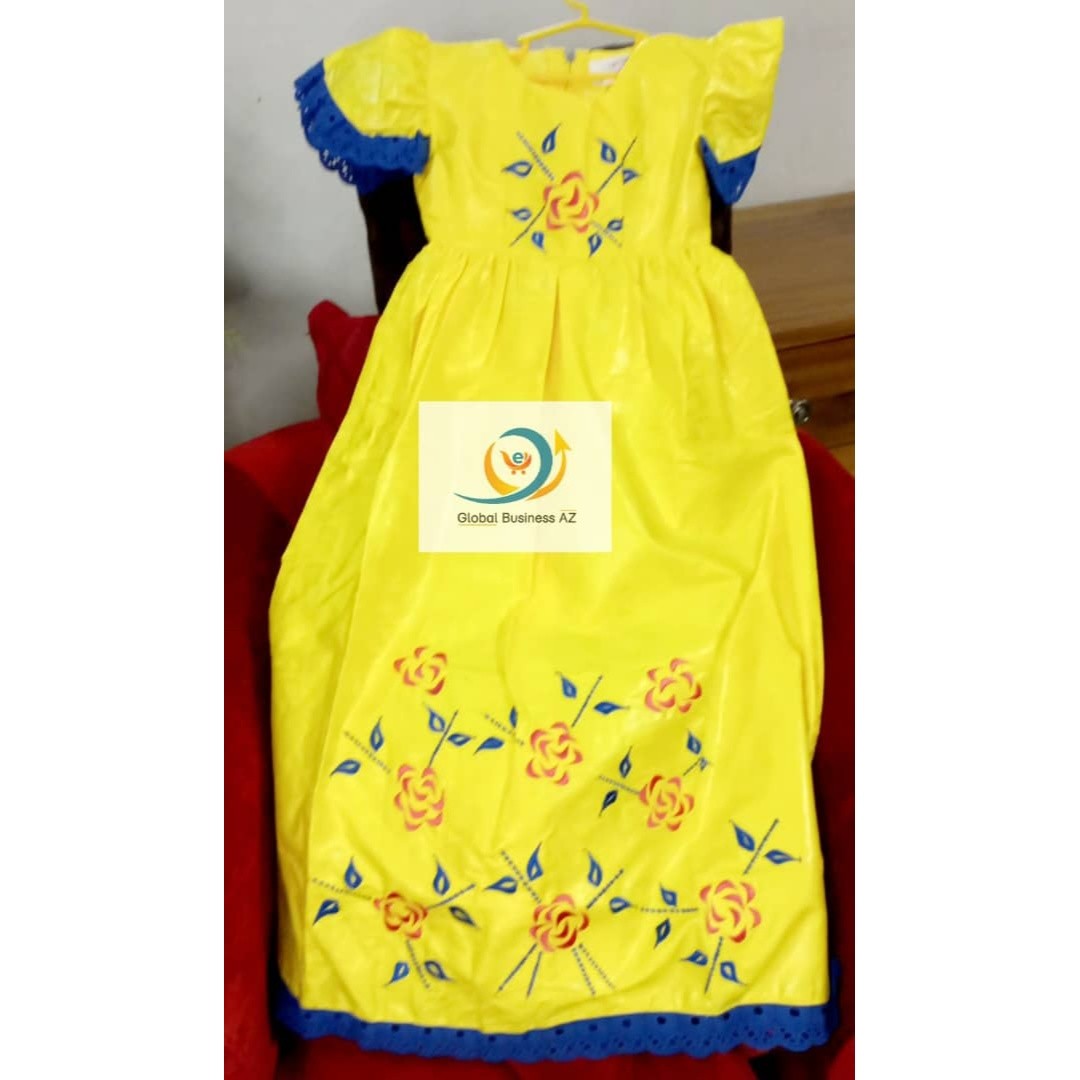 Robe cérémonie jaune avec dentelle brodée pour fille