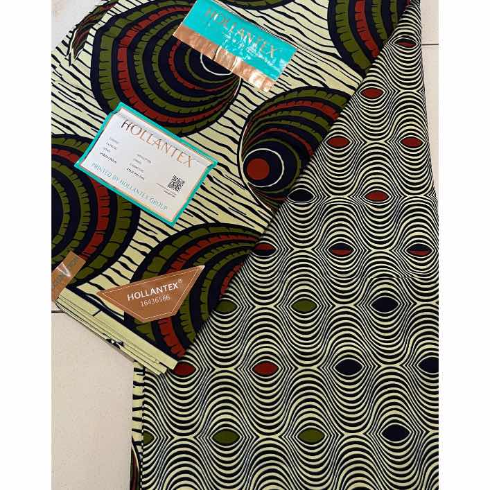 Pagne hollantex original 6 yards – tissu wax africain bleu et beige