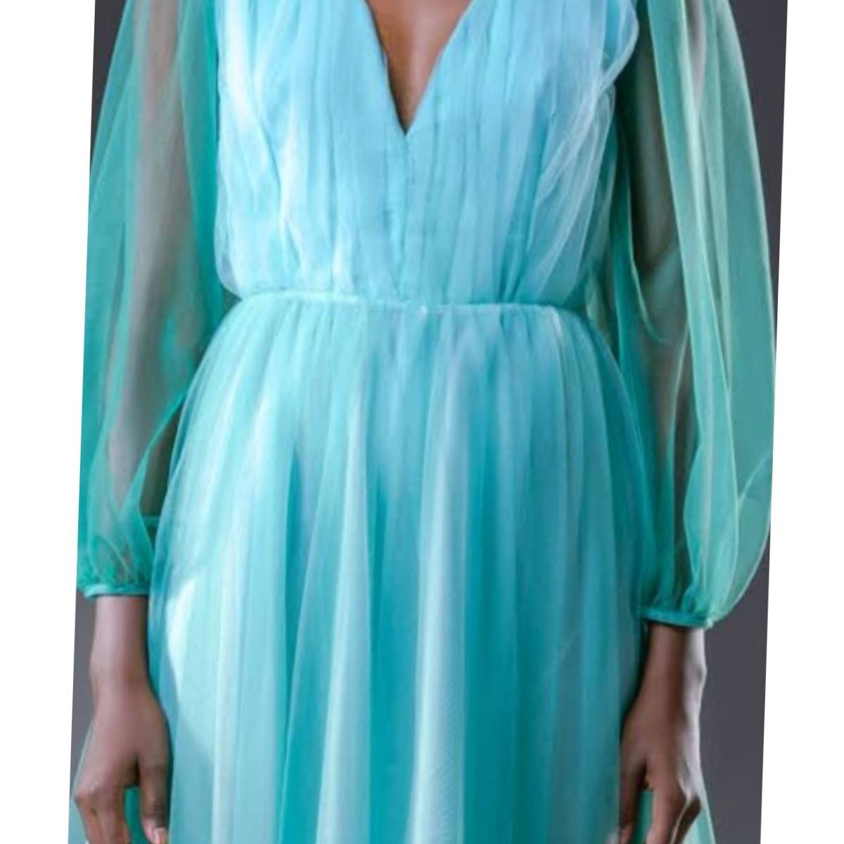 Robe Longue Femme Bleu Turquoise en Mousseline et Tulle
