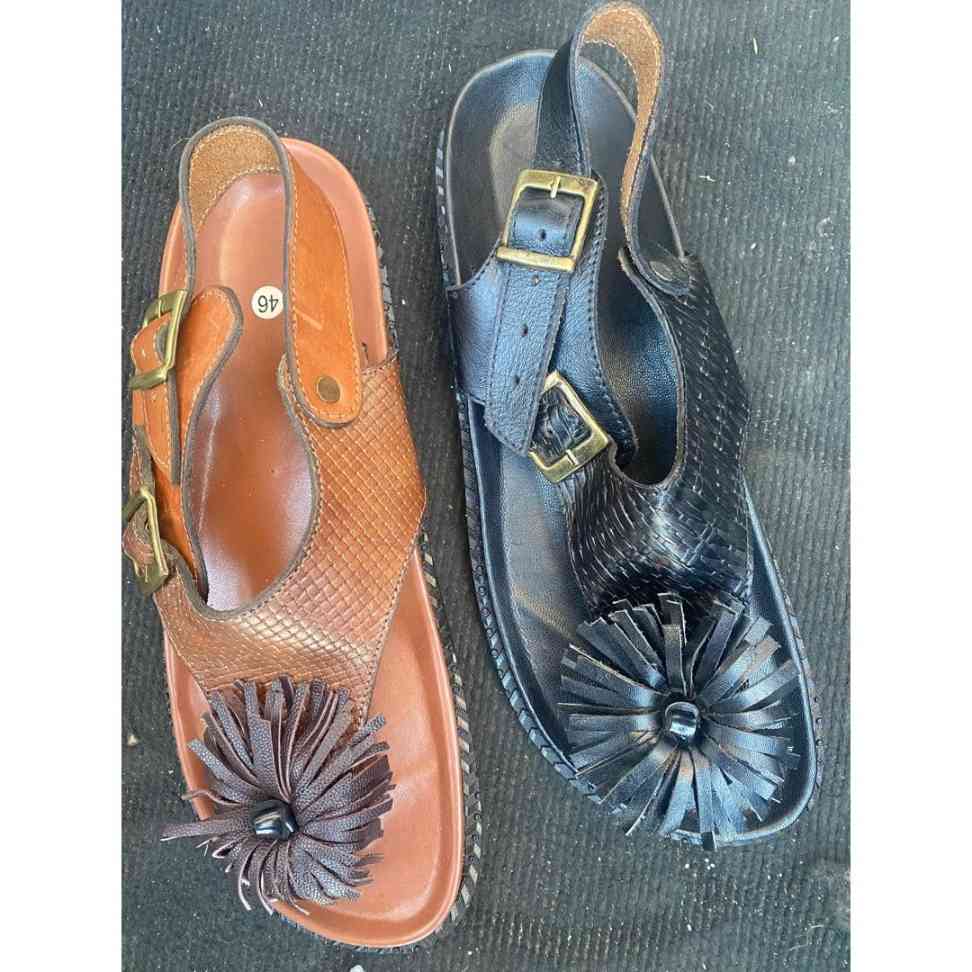 Sandale cuir homme marron et noir artisanale, confortable, double boucle