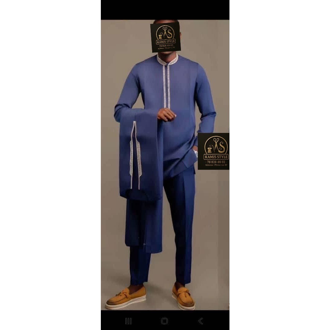 Vêtement homme traditionnel style Diomaye, boubou moderne brodé élégant
