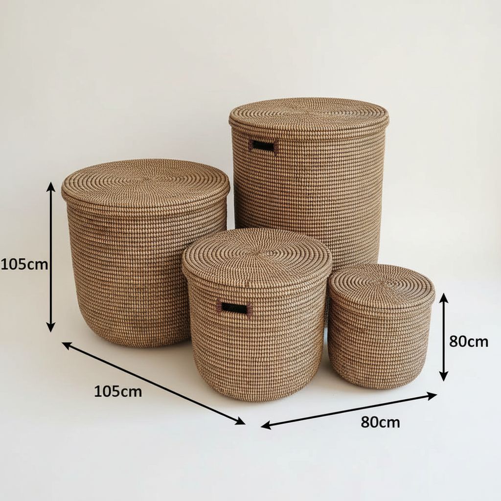 Lot de 3 paniers de rangement africains tressés en fibres naturelles décoratifs